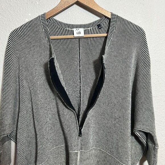 CAbi Cupid Cardigan 3526 Full Zip Sweater S Boxy Oversize Black Stripe Lagenlook - Picture 5 of 8